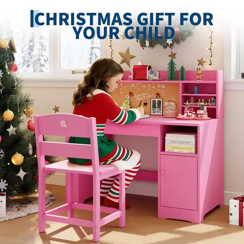 Ensemble Bureau et Chaise d'Étude Acekool pour Enfants avec Étagère, Plateau Inclinable et Rangement pour Chambre à Coucher et École