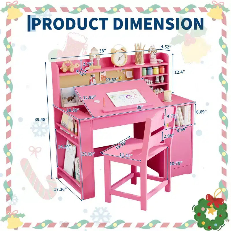 Acekool Kids Study Desk and Chair Set with Hutch Tiltable Desktop and Storage for Bedroom Home School