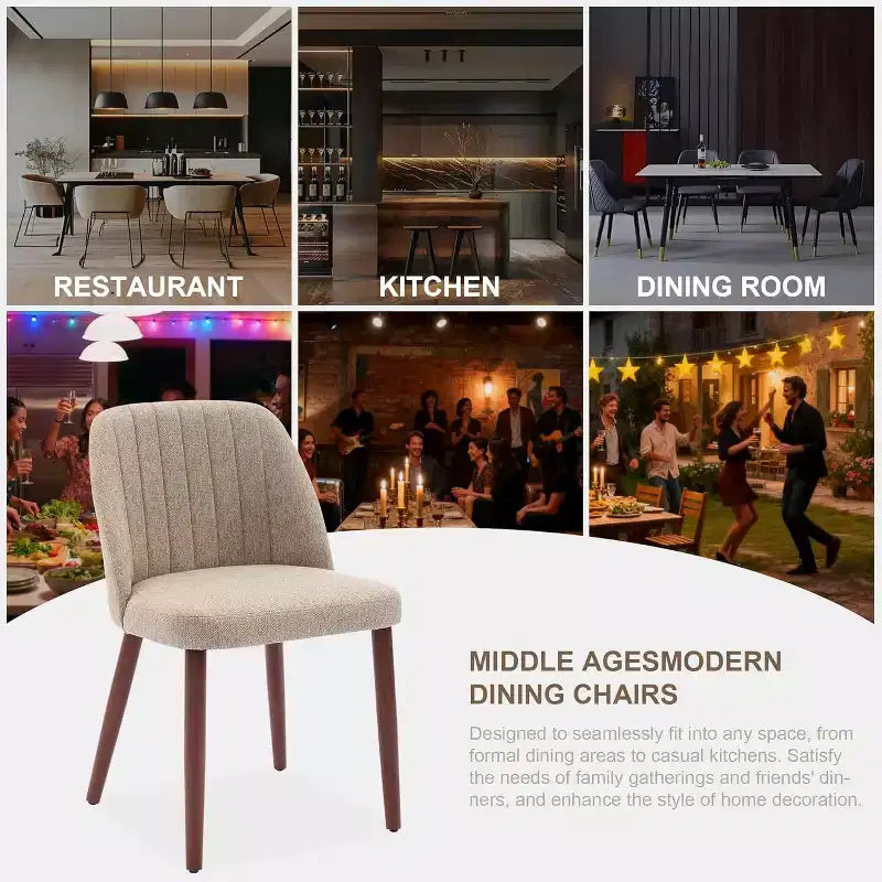 Dining Chairs Set of 4/6/8, Upholstered Chairs with Padded Seat and Wood Legs, Fabric Side Dinner Chair for Kitchen, Dining Room, Restaurant, Cafe