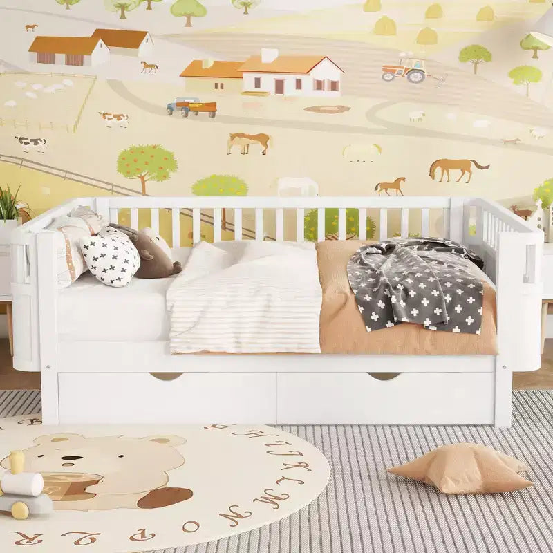 GDFStudio Cooper Modern Wood Kid Platform Bed with Rails