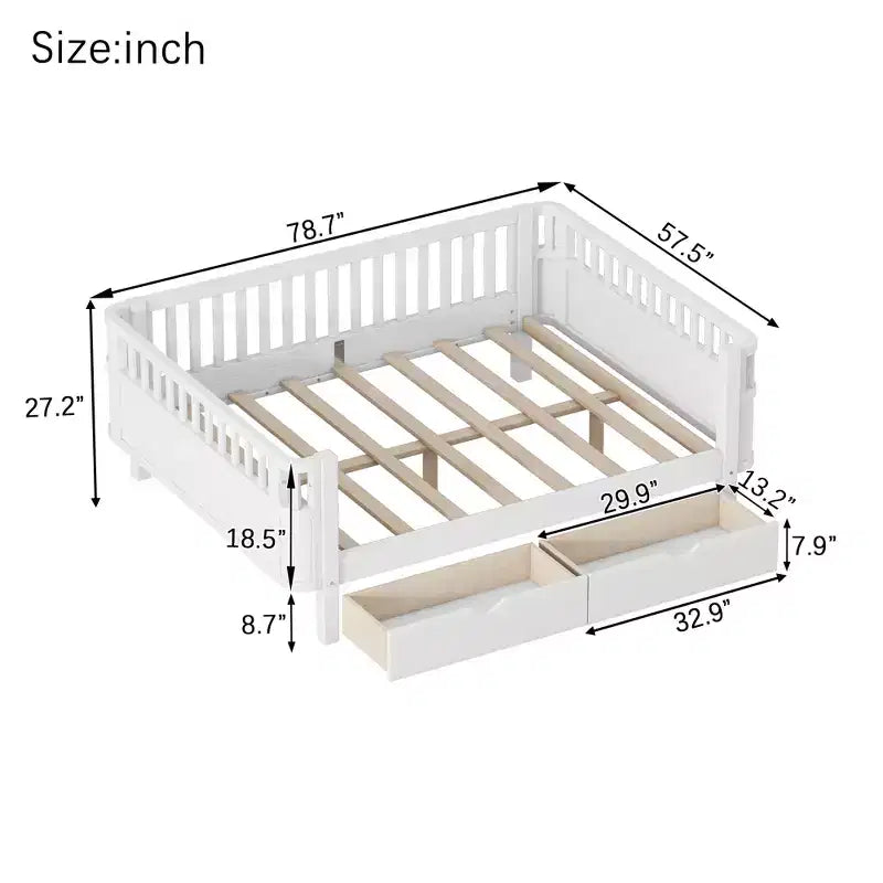 GDFStudio Cooper Modern Wood Kid Platform Bed with Rails