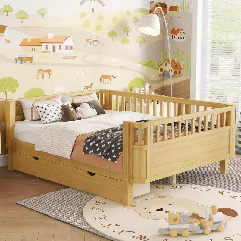 GDFStudio Cooper Modern Wood Kid Platform Bed with Rails
