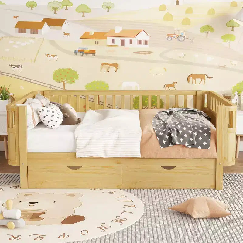 GDFStudio Cooper Modern Wood Kid Platform Bed with Rails