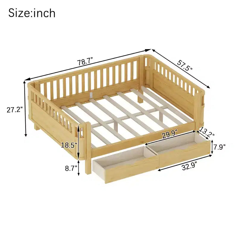 GDFStudio Cooper Modern Wood Kid Platform Bed with Rails