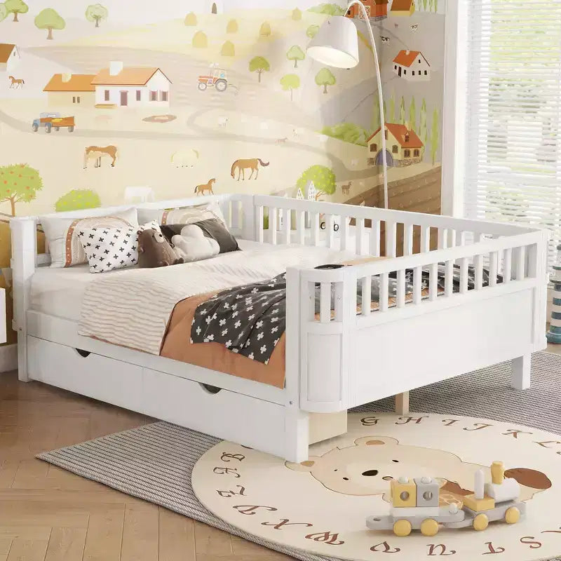 GDFStudio Cooper Modern Wood Kid Platform Bed with Rails