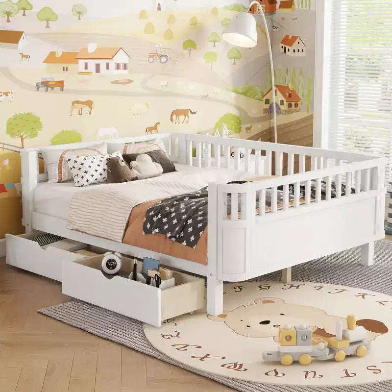 GDFStudio Cooper Modern Wood Kid Platform Bed with Rails