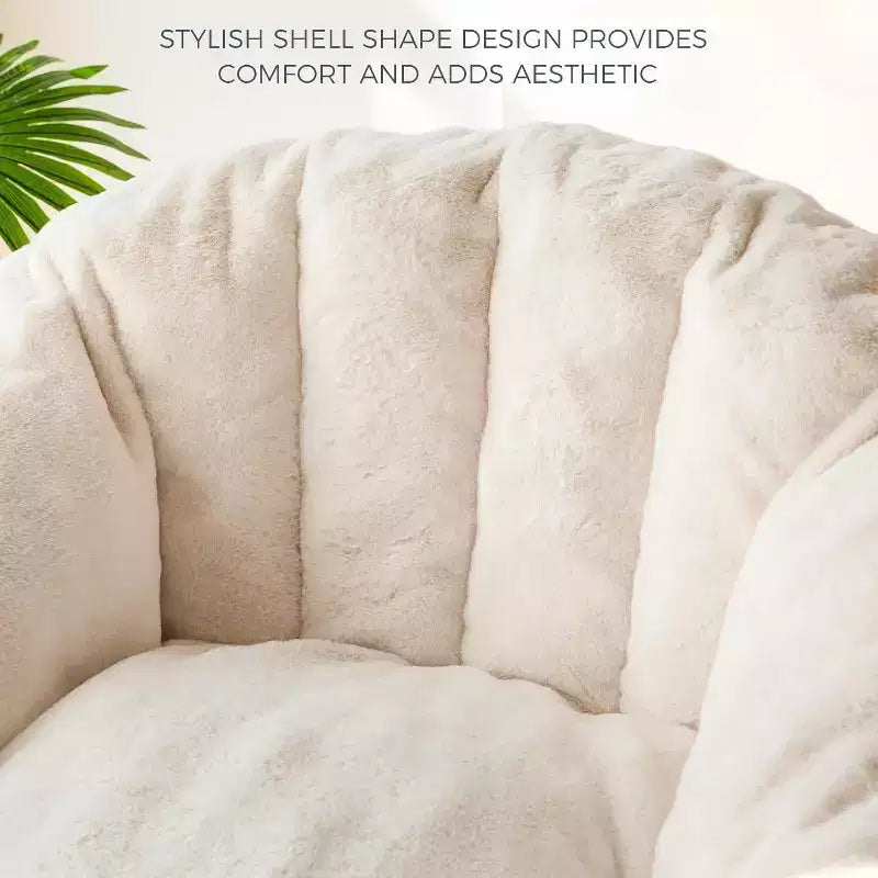 Summit Adventure Giant Shell Shaped Bean Bag Chair Oversized Faux Fur Couch for Adults Kids with Filler Beige