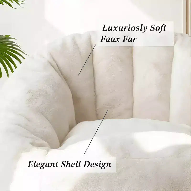 Summit Adventure Giant Shell Shaped Bean Bag Chair Oversized Faux Fur Couch for Adults Kids with Filler Beige