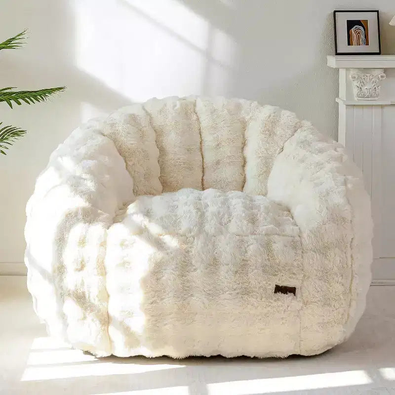 Summit Adventure Grand pouf géant en forme de coquille, canapé surdimensionné en fausse fourrure pour adultes et enfants avec rembourrage beige