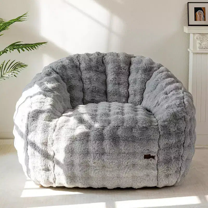 Summit Adventure Grand pouf géant en forme de coquille, canapé surdimensionné en fausse fourrure pour adultes et enfants avec rembourrage beige