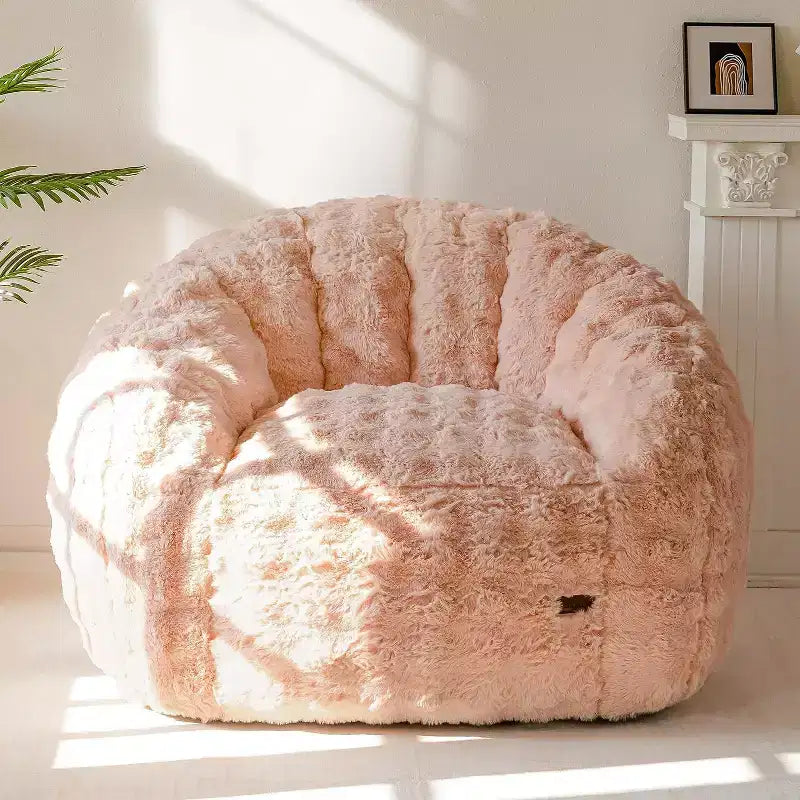 Summit Adventure Grand pouf géant en forme de coquille, canapé surdimensionné en fausse fourrure pour adultes et enfants avec rembourrage beige