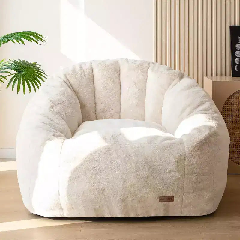 Summit Adventure Grand pouf géant en forme de coquille, canapé surdimensionné en fausse fourrure pour adultes et enfants avec rembourrage beige