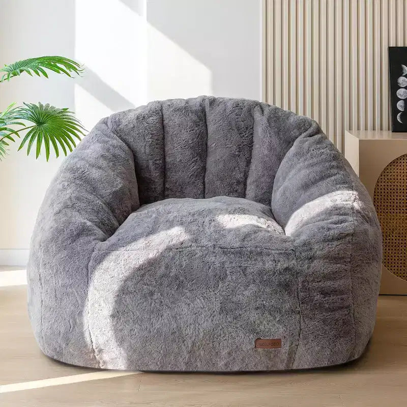 Summit Adventure Grand pouf géant en forme de coquille, canapé surdimensionné en fausse fourrure pour adultes et enfants avec rembourrage beige