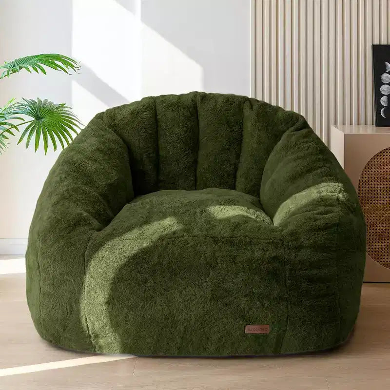 Summit Adventure Grand pouf géant en forme de coquille, canapé surdimensionné en fausse fourrure pour adultes et enfants avec rembourrage beige