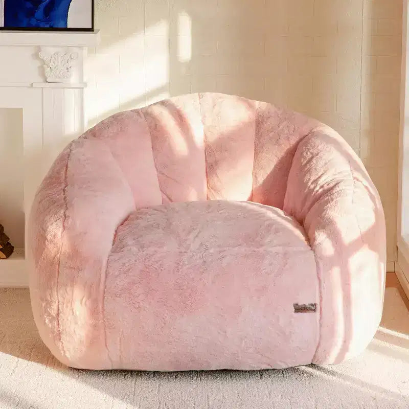 Summit Adventure Grand pouf géant en forme de coquille, canapé surdimensionné en fausse fourrure pour adultes et enfants avec rembourrage beige