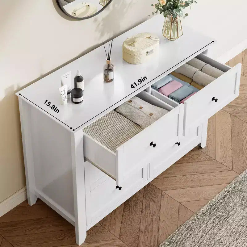 White 6-Drawer Dresser - Large Modern Wooden Chest with Deep Drawers & Metal Knobs for Bedroom or Entryway