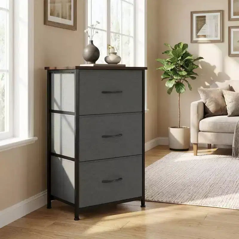 COZONY 3 Drawer Dresser with Fabric Bins, Compact Wood Grain Storage Organizer for Bedroom, Closet, Entryway
