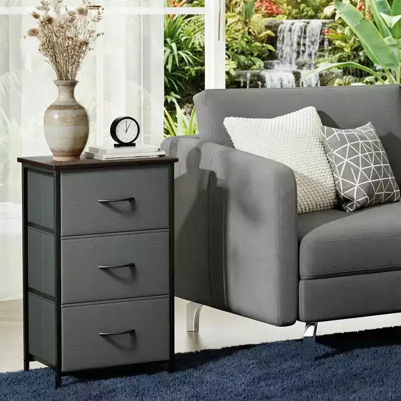 COZONY 3 Drawer Dresser with Fabric Bins, Compact Wood Grain Storage Organizer for Bedroom, Closet, Entryway
