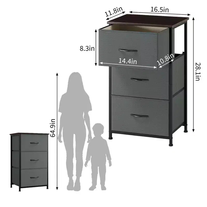 COZONY 3 Drawer Dresser with Fabric Bins, Compact Wood Grain Storage Organizer for Bedroom, Closet, Entryway