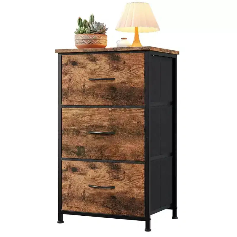 COZONY 3 Drawer Dresser with Fabric Bins, Compact Wood Grain Storage Organizer for Bedroom, Closet, Entryway