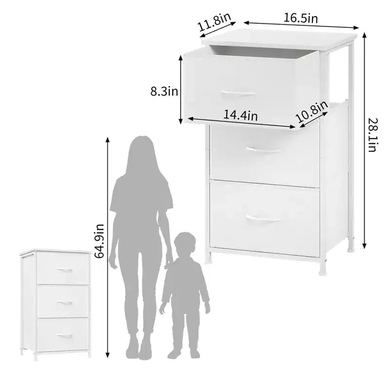 COZONY 3 Drawer Dresser with Fabric Bins, Compact Wood Grain Storage Organizer for Bedroom, Closet, Entryway