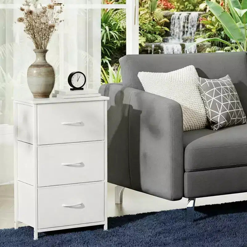 COZONY 3 Drawer Dresser with Fabric Bins, Compact Wood Grain Storage Organizer for Bedroom, Closet, Entryway