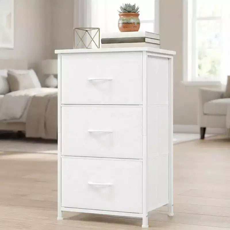 COZONY Commode 3 tiroirs avec bacs en tissu, meuble de rangement compact aspect bois pour chambre, placard, entrée