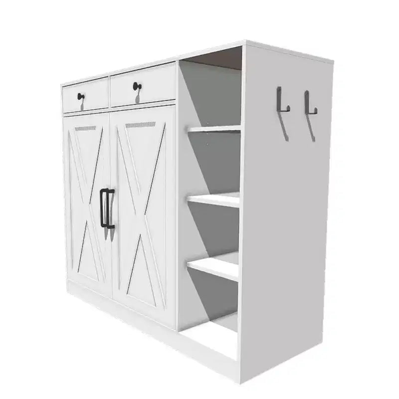 Shoe Cabinet for Entryway with Doors, Hooks & 3 Open Racks - 4 Adjustable Shelves Storage Organizer for Hallway and Living Room, White