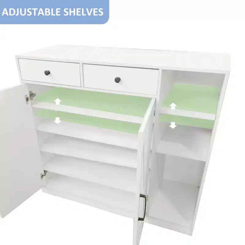 Shoe Cabinet for Entryway with Doors, Hooks & 3 Open Racks - 4 Adjustable Shelves Storage Organizer for Hallway and Living Room, White