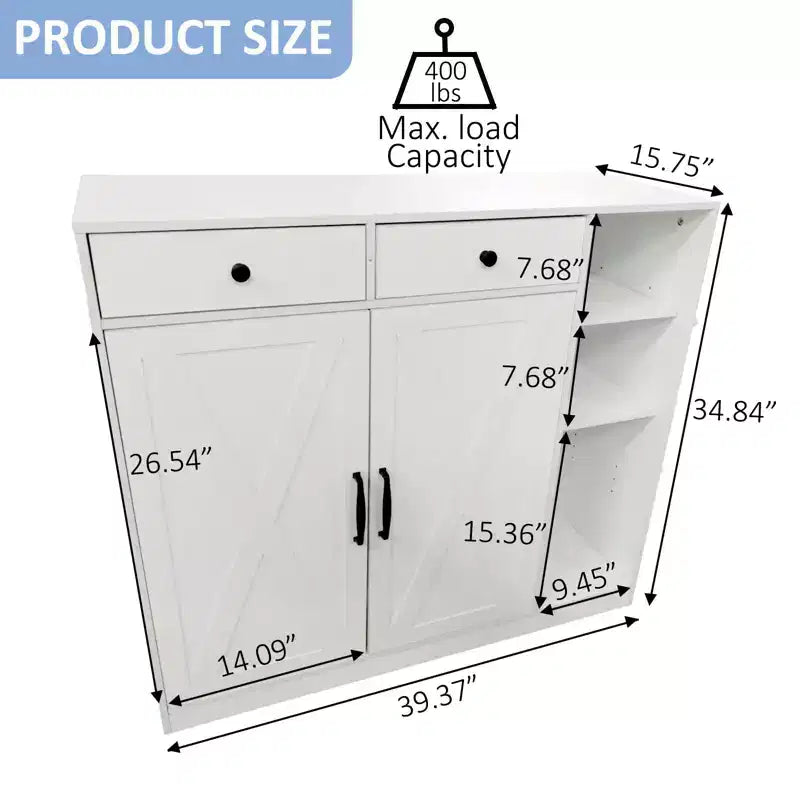 Shoe Cabinet for Entryway with Doors, Hooks & 3 Open Racks - 4 Adjustable Shelves Storage Organizer for Hallway and Living Room, White