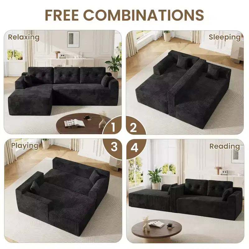 105 Cloud Couch Sectional, Boneless Modular L-Shaped Sofa with Chaise, No Assembly Deep Seat Sofa Bed for Living Room
