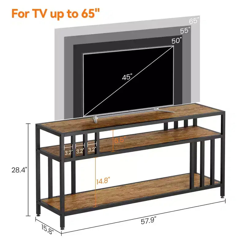 58 Rustic Brown TV Stand - for TVs Up to 65 Inches,Quadruple-Tube Support, Open Storage Shelves, Sturdy Entertainment Center for Living Room Bedroom