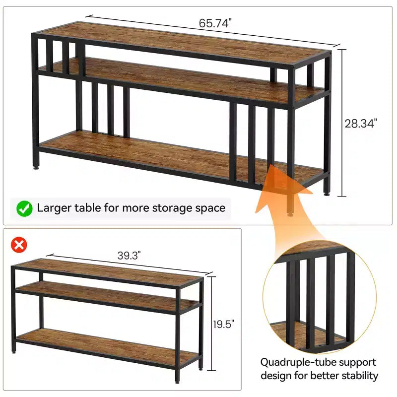 58 Rustic Brown TV Stand - for TVs Up to 65 Inches,Quadruple-Tube Support, Open Storage Shelves, Sturdy Entertainment Center for Living Room Bedroom