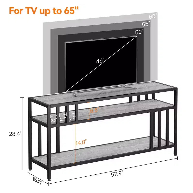 58 Rustic Brown TV Stand - for TVs Up to 65 Inches,Quadruple-Tube Support, Open Storage Shelves, Sturdy Entertainment Center for Living Room Bedroom