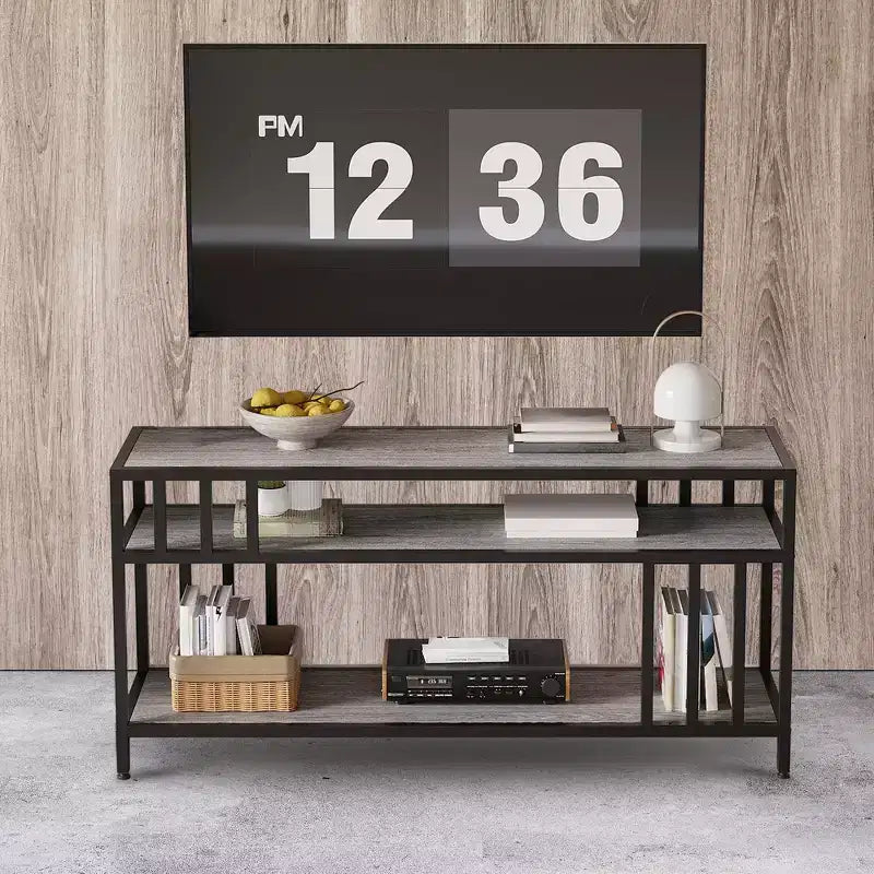 58 Rustic Brown TV Stand - for TVs Up to 65 Inches,Quadruple-Tube Support, Open Storage Shelves, Sturdy Entertainment Center for Living Room Bedroom