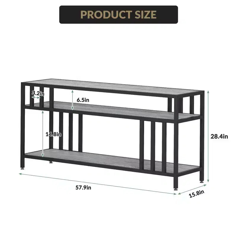 58 Rustic Brown TV Stand - for TVs Up to 65 Inches,Quadruple-Tube Support, Open Storage Shelves, Sturdy Entertainment Center for Living Room Bedroom