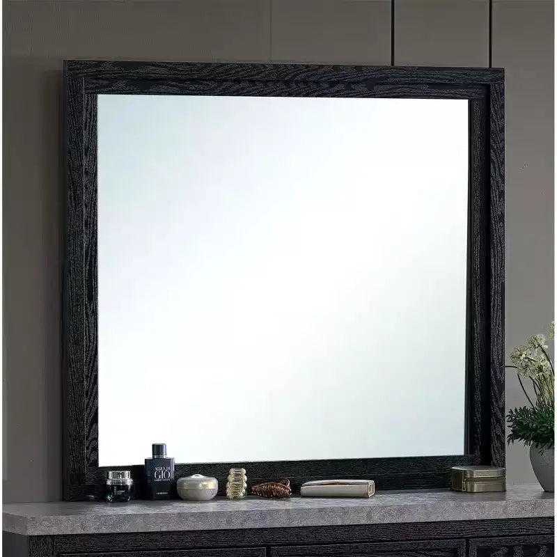 Passion Furniture Grande 41 in. W x 37 in. H Rectangle Wood Frame Black Dresser Mirror