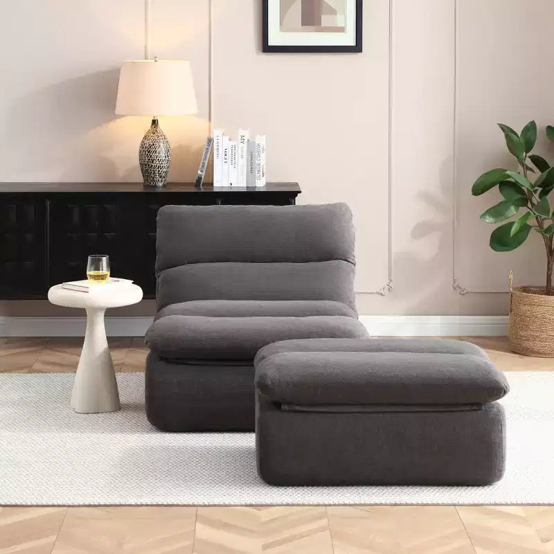 GDFStudio Cloud Corduroy Bean Bag Chair with Ottoman