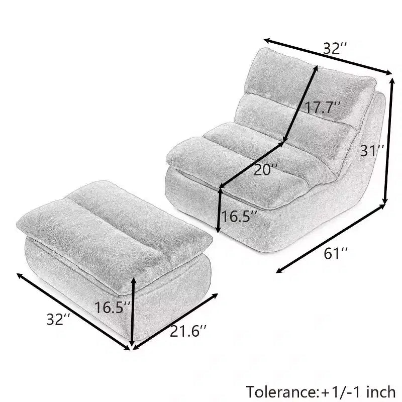 GDFStudio Cloud Corduroy Bean Bag Chair with Ottoman