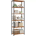 Qwatto Brown 6 Tier Tall Wide Bookshelf Industrial Wood Metal Freestanding Open Display Shelving Unit Storage Organizer Etagere Bookcase Home Office