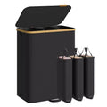 SONGMICS Laundry Hamper, Laundry Sorter with Lid, Storage Basket Bin, Removable Liners, Bamboo Frame, 3 Sections, 44.9 Gal. (170 L), Ink Black