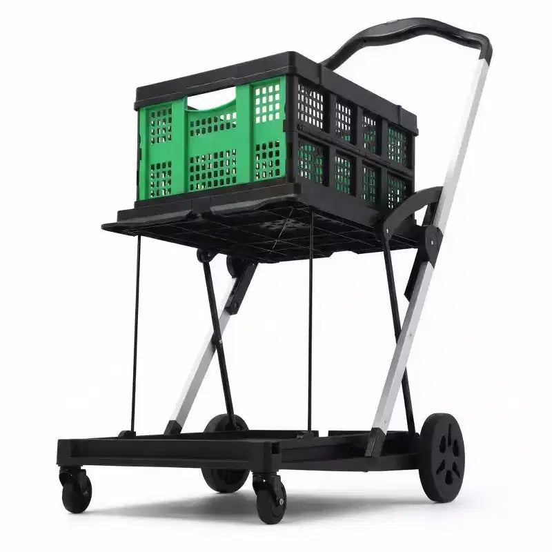 Collapsible Shopping Cart with 1 Storage Crate, Foldable Grocery Cart On Wheels
