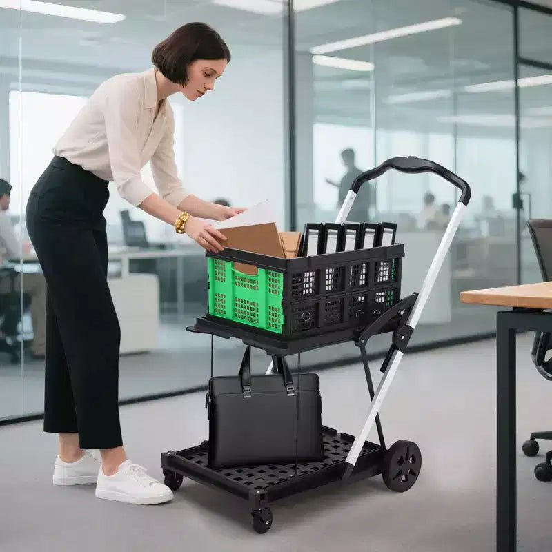 Collapsible Shopping Cart with 1 Storage Crate, Foldable Grocery Cart On Wheels