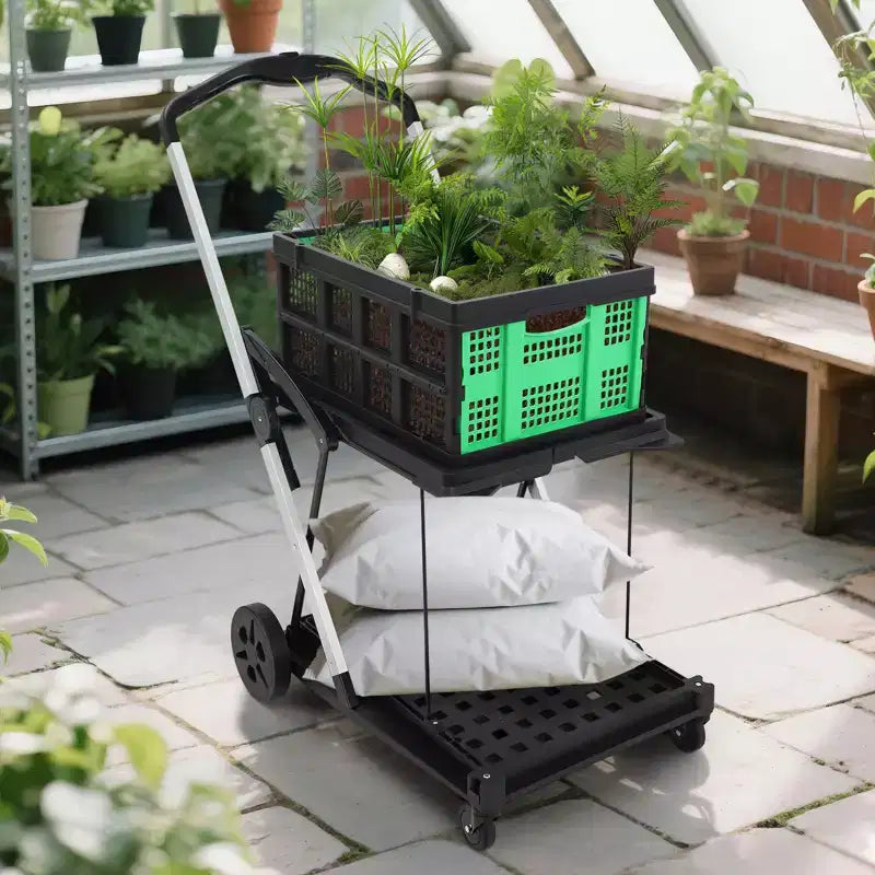 Collapsible Shopping Cart with 1 Storage Crate, Foldable Grocery Cart On Wheels