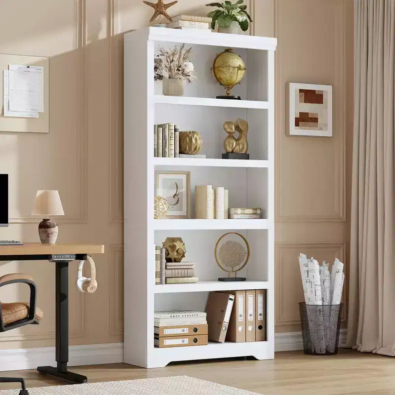 69 Tall 5 Tier Farmhouse Bookcase, 31.5 Wide Bookshelf with Adjustable Shelves & Anti-Slip Design, Open Display Storage for Home Office Living Room