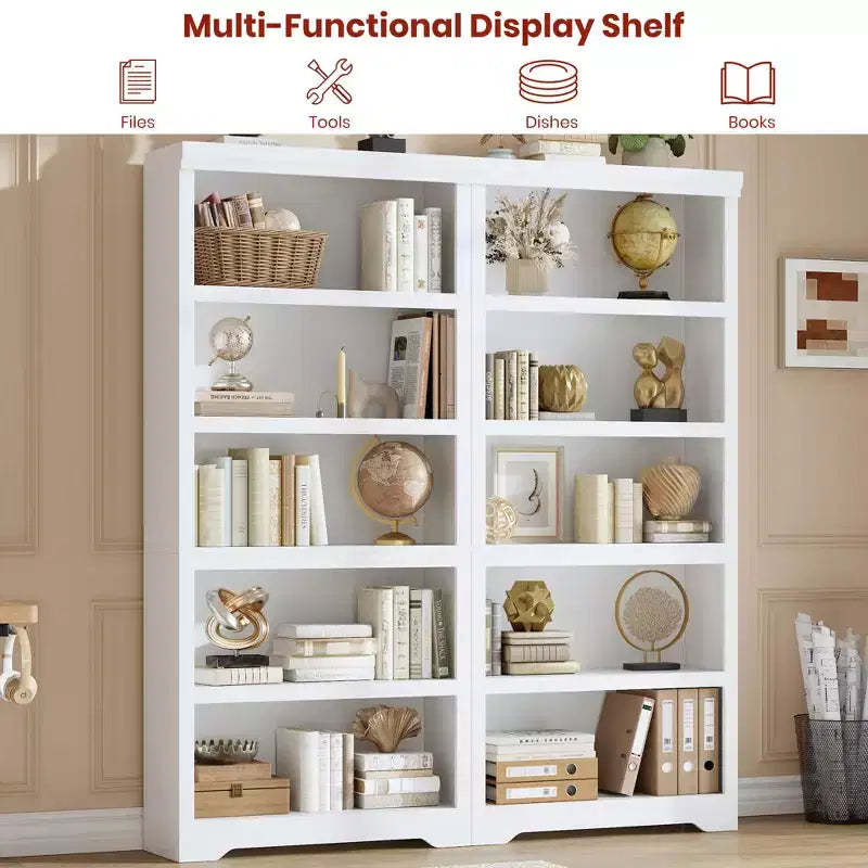 69 Tall 5 Tier Farmhouse Bookcase, 31.5 Wide Bookshelf with Adjustable Shelves & Anti-Slip Design, Open Display Storage for Home Office Living Room