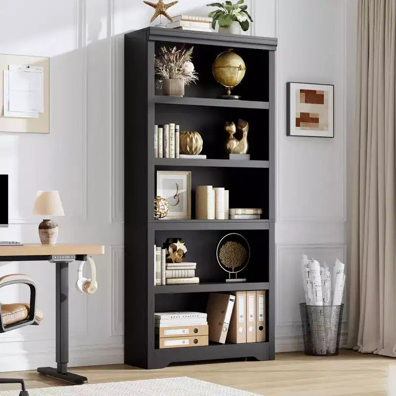 69 Tall 5 Tier Farmhouse Bookcase, 31.5 Wide Bookshelf with Adjustable Shelves & Anti-Slip Design, Open Display Storage for Home Office Living Room