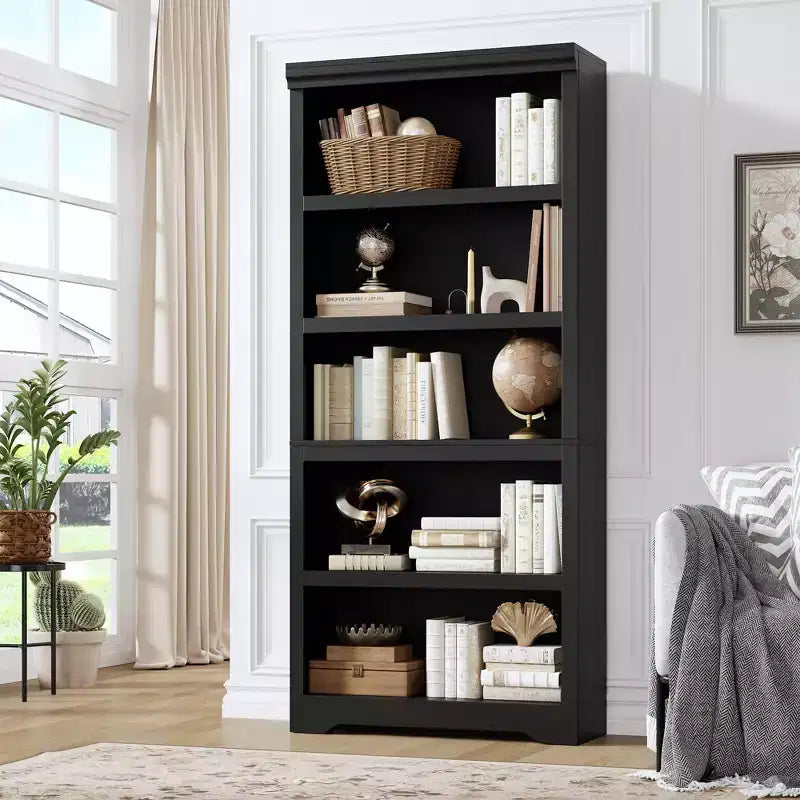 69 Tall 5 Tier Farmhouse Bookcase, 31.5 Wide Bookshelf with Adjustable Shelves & Anti-Slip Design, Open Display Storage for Home Office Living Room