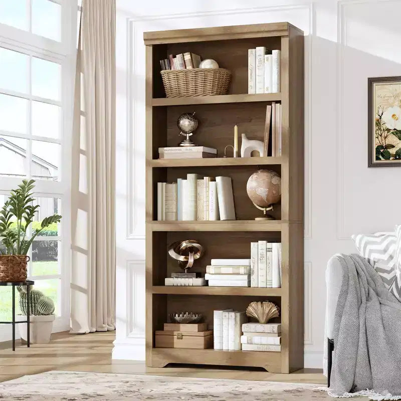 Étagère rustique à 5 niveaux de 175 cm de haut, 80 cm de large, avec étagères réglables et design antidérapant, rangement ouvert pour bureau à domicile et salon