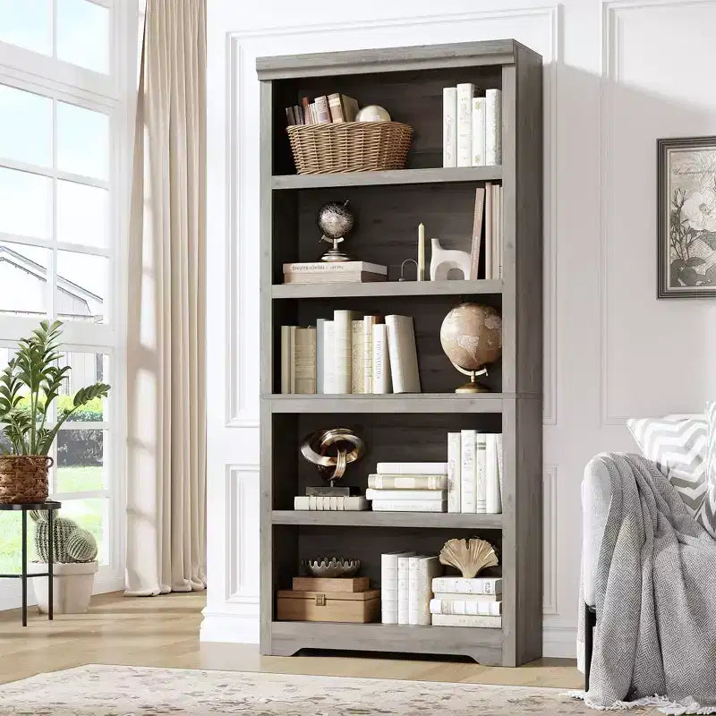 Étagère rustique à 5 niveaux de 175 cm de haut, 80 cm de large, avec étagères réglables et design antidérapant, rangement ouvert pour bureau à domicile et salon